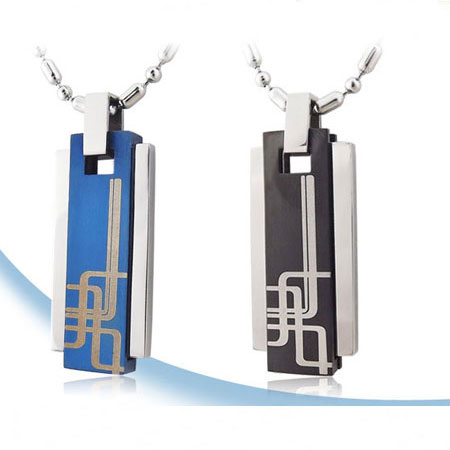 Personalized Engraved Black and Blue fashion Necklaces for Men - Click Image to Close